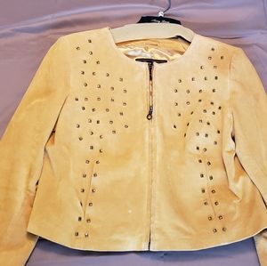 Mustard Yellow Suede Moto Jacket with Bronze Studs